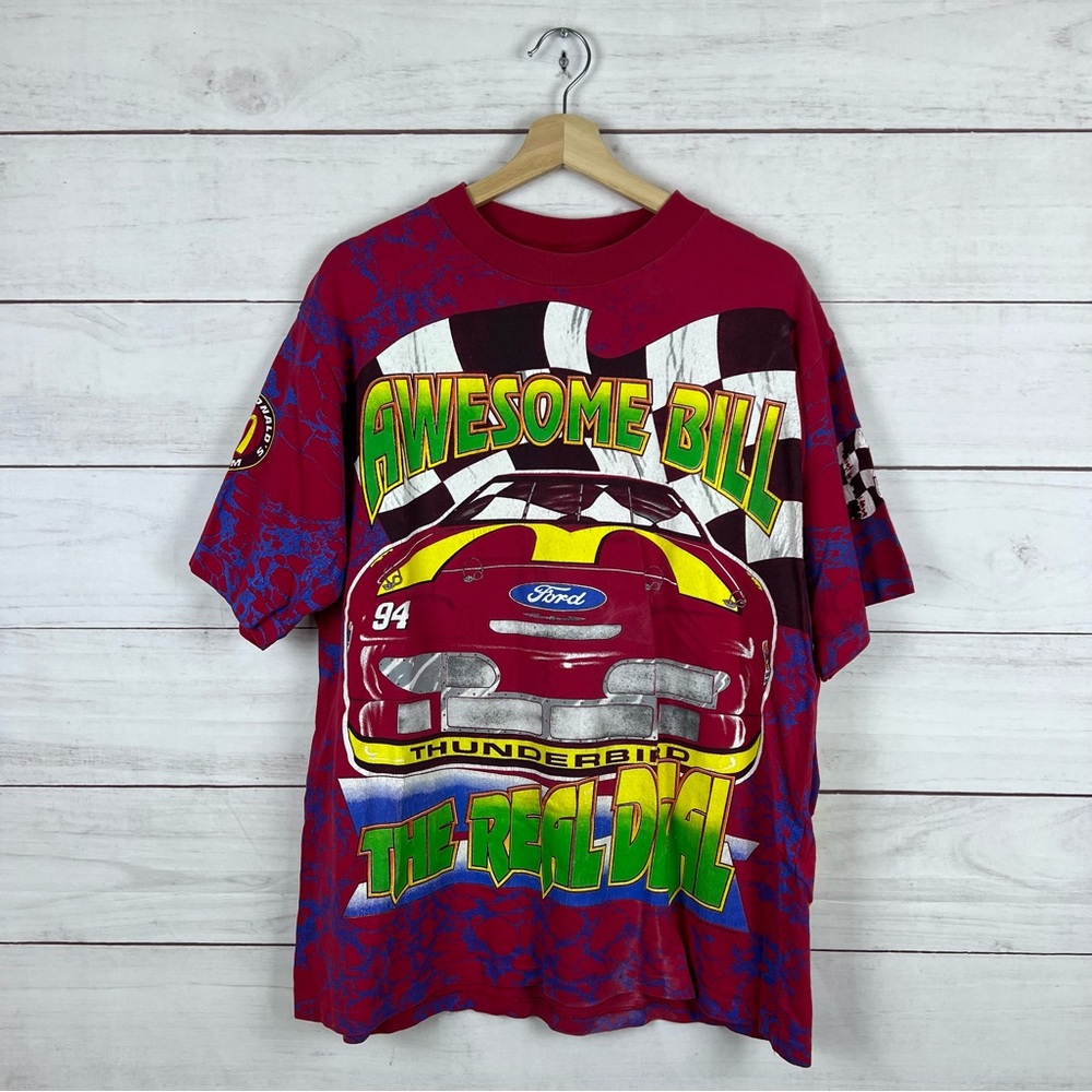 Vintage 1995 NASCAR Bill Elliot Ford McDonalds All Over Print T-Shirt XL